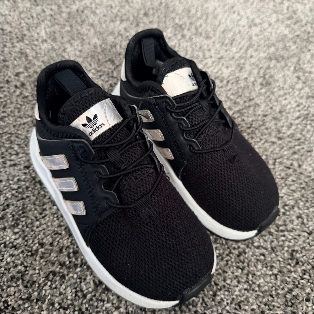 Adidas Kids Black Sneakers with Silver Stripes